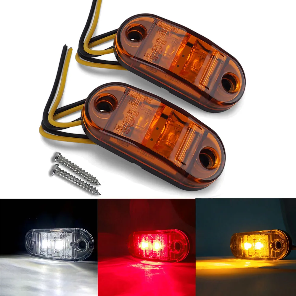 

2pcs Amber White Red LED Marker Light 12V 24V Trailer Truck Lorry SUV Trunk Warning Lamp Side Body Clearance Light Accessories