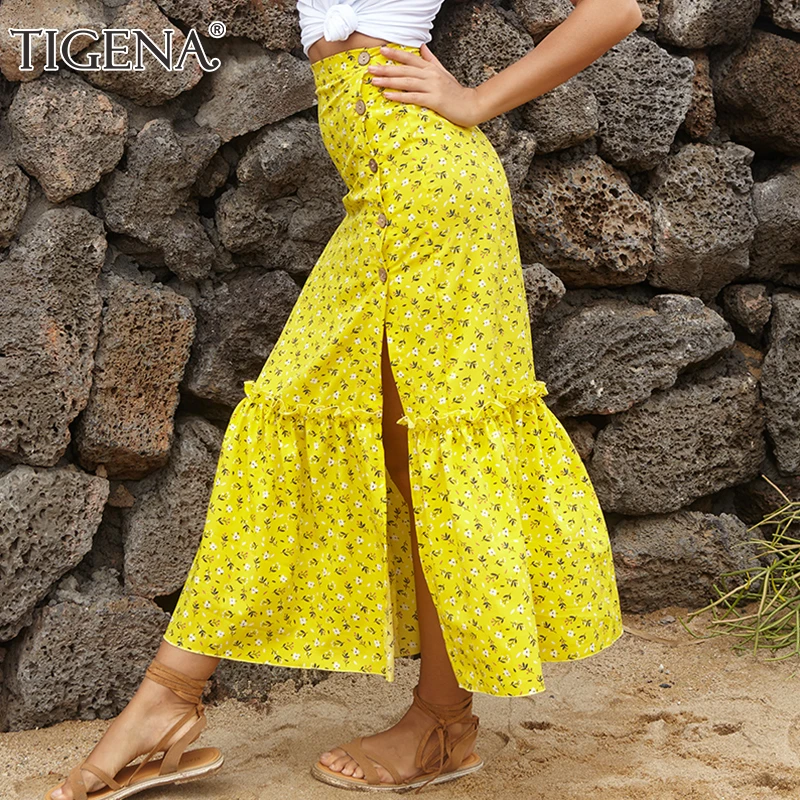 daisy print maxi skirt