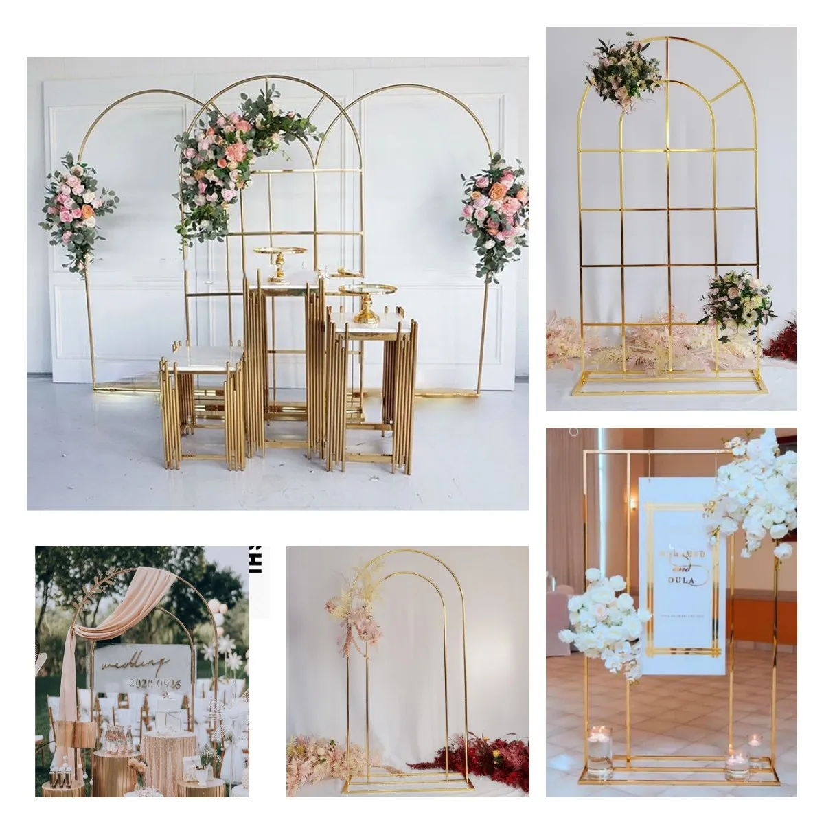 2Pcs Iron Wedding Plinth Arch Decoration Background Stage Stand Wedding Decoration Plinth,250X150Cm,Gold 