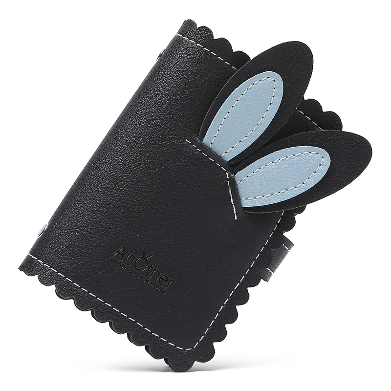 Black rabbit ears Sma сумка кошелек интегрированный WomaUltra-тонкий Простой милый мини degausing Противоугонный набор карт бизнес кожаный кошелек для монет Leisur - Цвет: Black rabbit ears