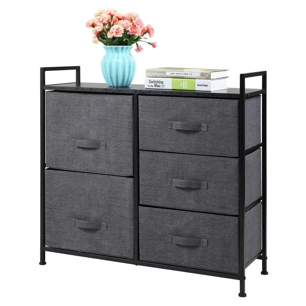 

Black Color Non-woven Drawer Rack Three Layers And Five Drawers Bedside Table Durable Fashion Light Bedside Table JJ0019