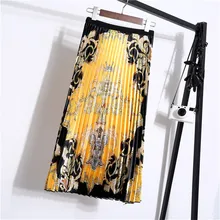 Желтый Boho шикарные плиссированные юбки винтажная длинная юбка с принтом женские модные пляжные юбки с эластичной талией Faldas Mujer женские