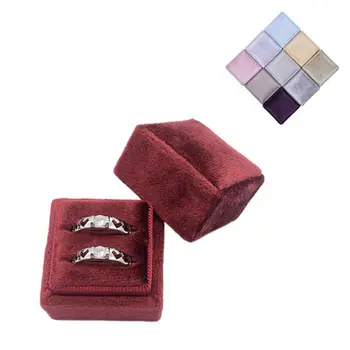 

Velvet Double Ring Box Square Wedding Ceremony Ring Box with Detachable Lid