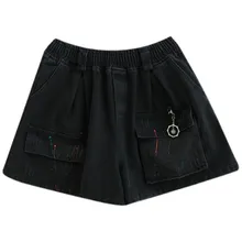 

Women Spring Summer Fashion Korea Style Vintage Black Denim Shorts Jeans Oversize Lady Female Loose Cargo Shorts