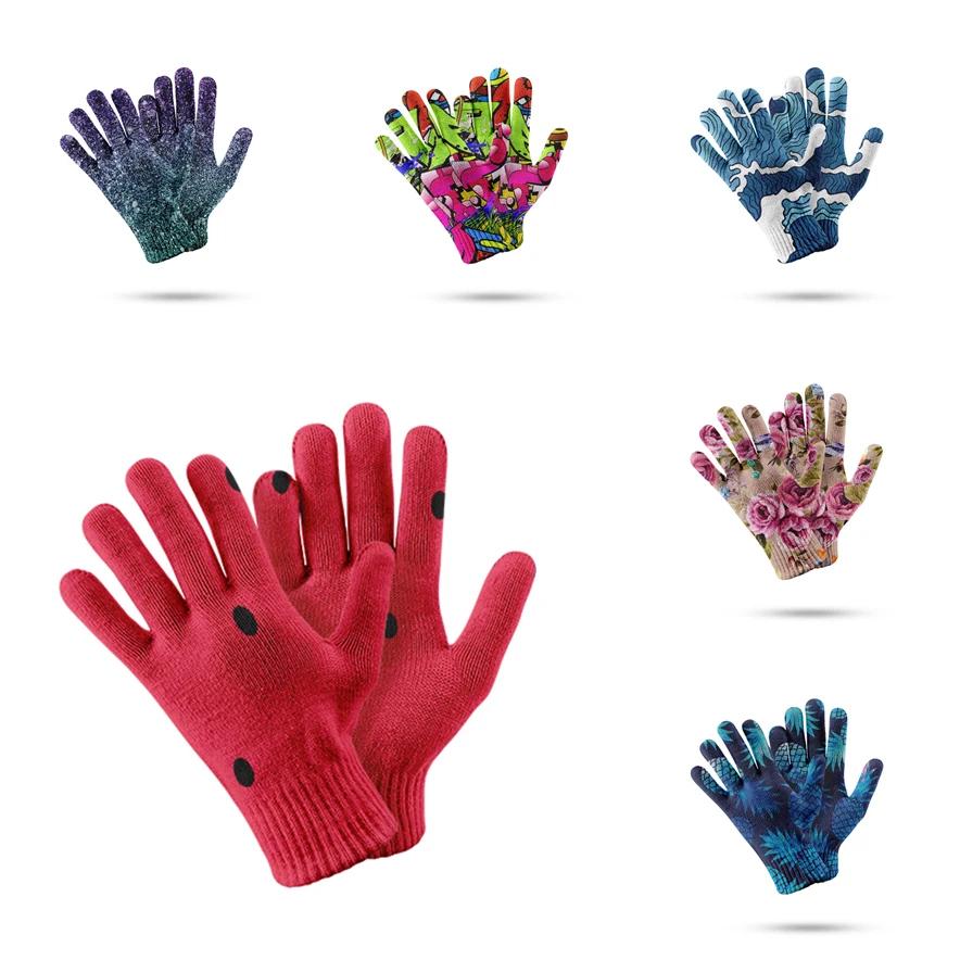 

3D Printing Touch Screen Warm Breathable Male Riding Glove Anti Slip Windproof Snowboard Mitten Ladies Red Knitted Gloves