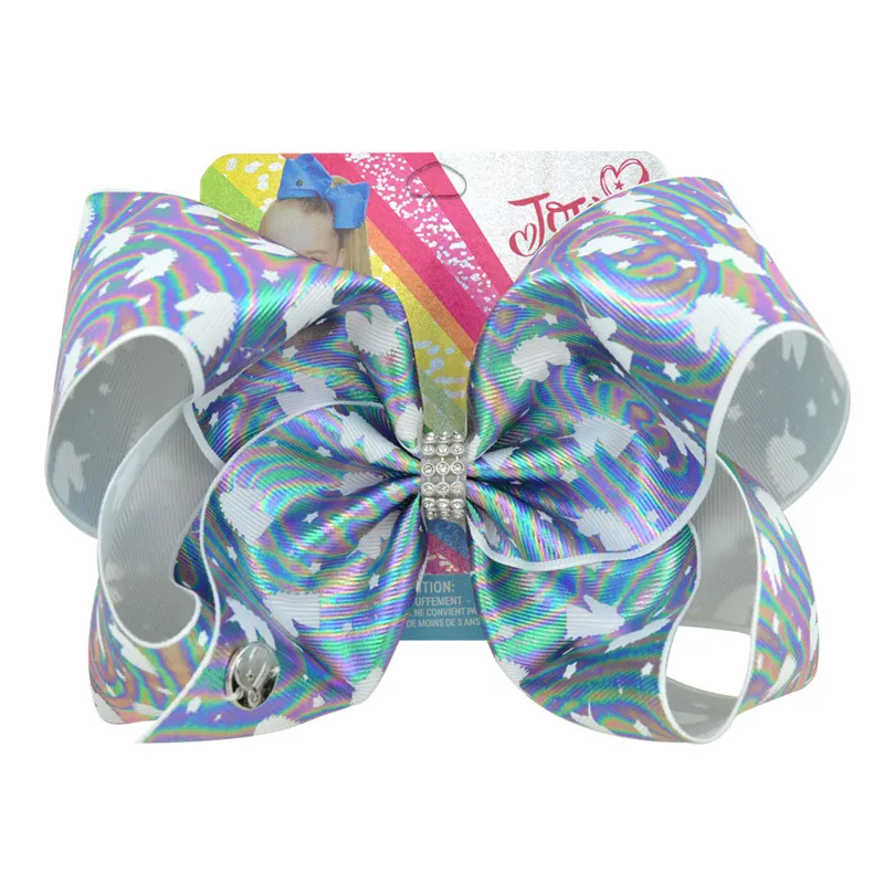 1piece 8" Unicorn Rainbow Printed Bow for Girls Jojo Siwa Mermaid Handmade Boutique Hair Clip Fashion Hair Accessories - Цвет: 12