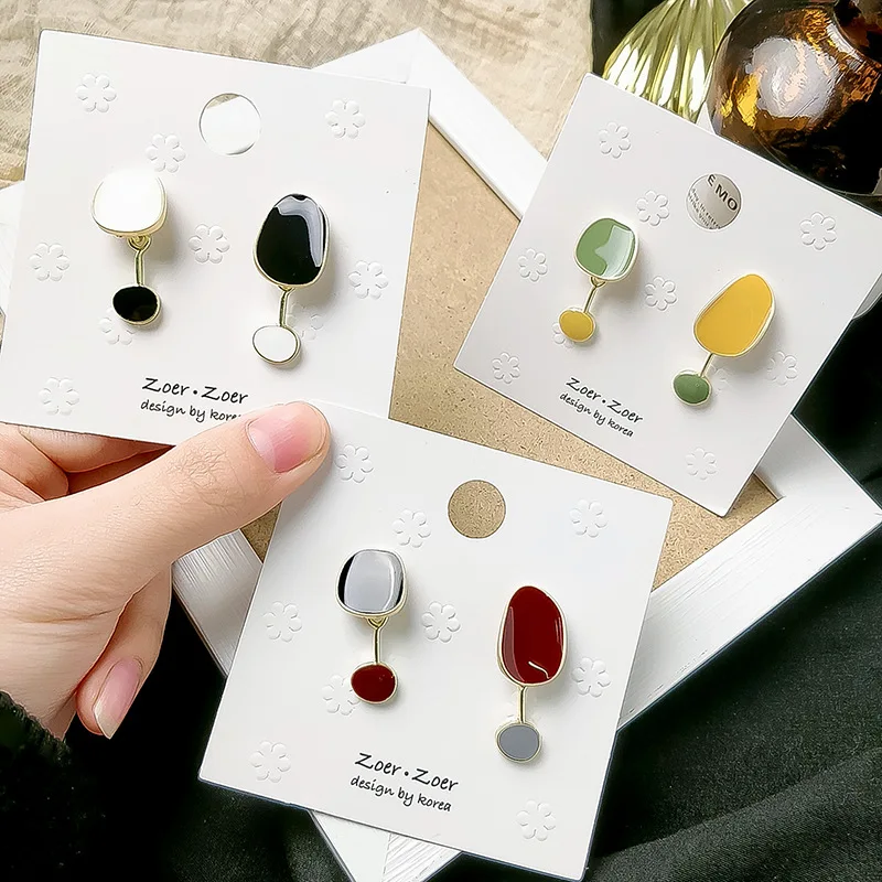 Винтаж серьги-гвоздики в виде разноцветной эмалью нерегулярные асимметричные, геометрической формы овальные круглые длинные серьги со шпилькой, для Для женщин девушки ювелирные изделия для подарков