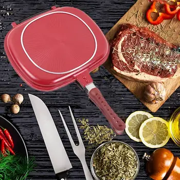

Double-sided Grill Frying Pan For Home Kitchen Cooking Non-stick Accessories Shape Pan Cookware Square 28/32cm B8X3