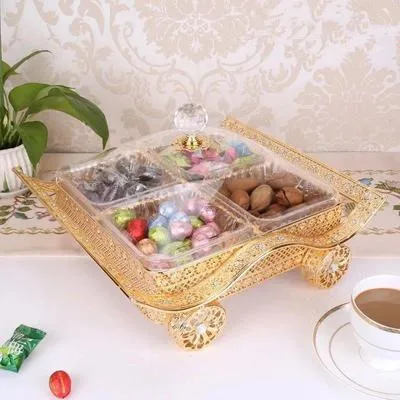 Európai Luxus Arany Cukorkapány Akril Osztott Doboz Fedél Kreatív Modern Háztartási Snack Tálca Diófélék Cukorkák - Image 3