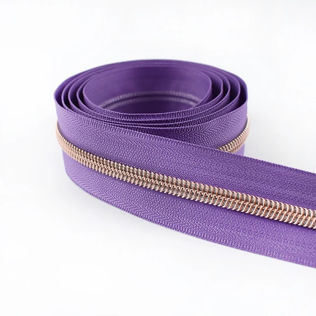 4M 5# Colored Cloth Rose Gold Teeth Plastic Coil Zippers Bag Nylon Crop Coded Zipper for Sewing DIY Zips Garment Accessories M014