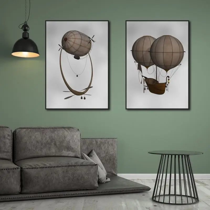 Vintage-Wall-Art-Hot-Air-Balloon-Retro-Steampunk-Airship-Canvas-Painitng-Picture-Poster-For-Morden-Living (1)