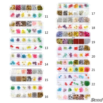 

12Grid/Box Crystal Epoxy Filler Dry Flower Mixed Nail Stickers Decorations Craft T4MD
