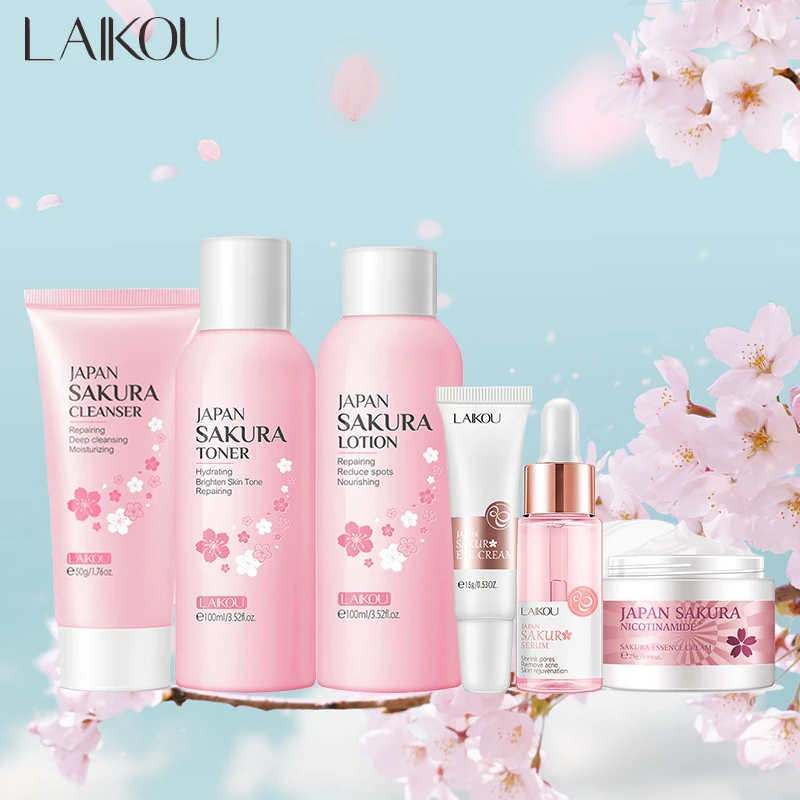 6pcs Face Skin Care Set Cherry Blossom Essence Moisturizing Repairing