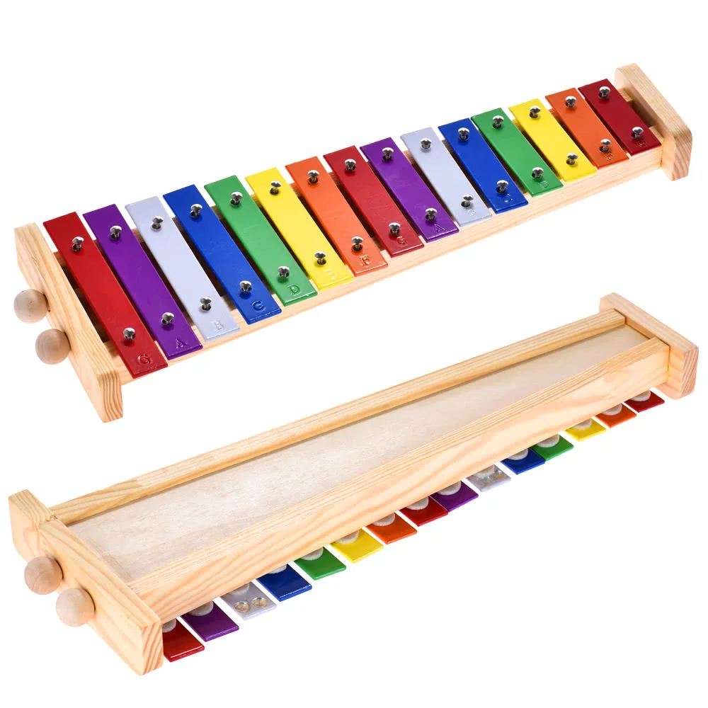 Glockenspiel деревянный ксилофон и алюминиевый ударный музыкальный инструмент обучающая игрушка 15 тонов с 2 молотками для маленьких детей