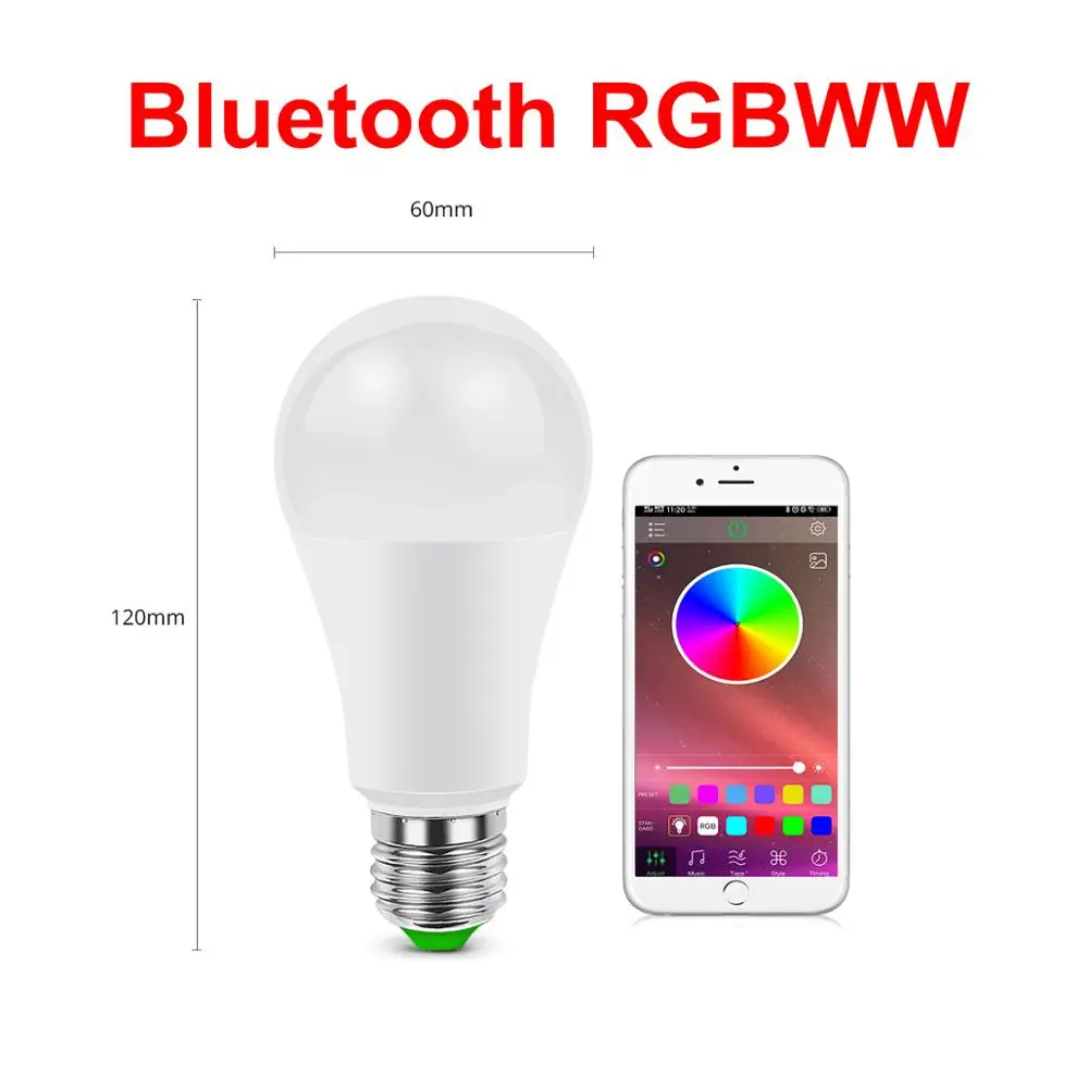 Умный светодиодный светильник с регулируемой яркостью, умная лампа с Bluetooth, E27, цоколь, переменный ток 85-265 в, RGBW, RGBWW, неоновый светильник, музыкальная лампочка с Bluetooth 4,0, управление через приложение - Цвет: Bluetooth RGBWW