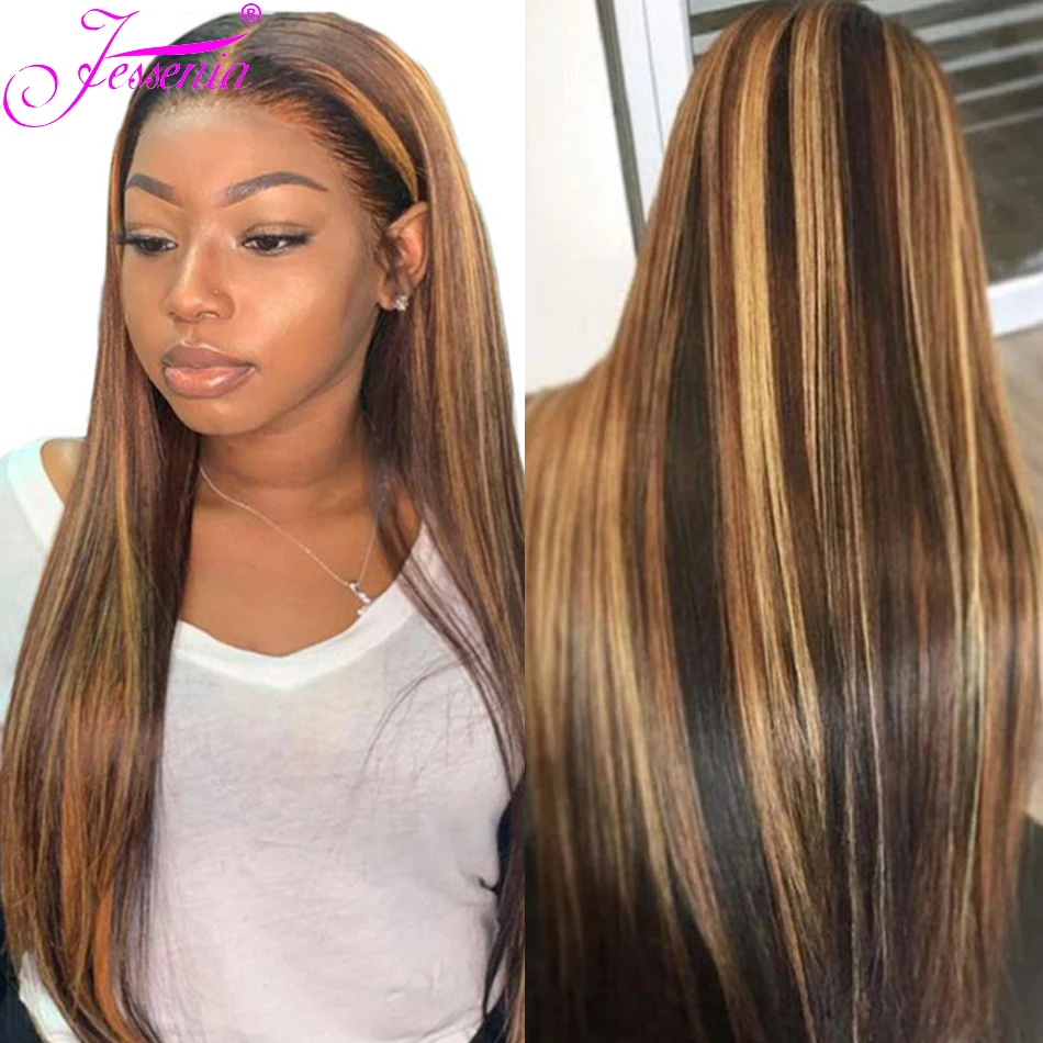 Straight Hair Brazilian Hair Weave Bundles Ombre Brown Blonde Highlight  Remy 
