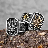 Hemp Leaves Stainless Steel Mens Rings Punk Hip Hop Unique Trendy for Male Boyfriend Biker Jewelry Creativity Gift Wholesale 1