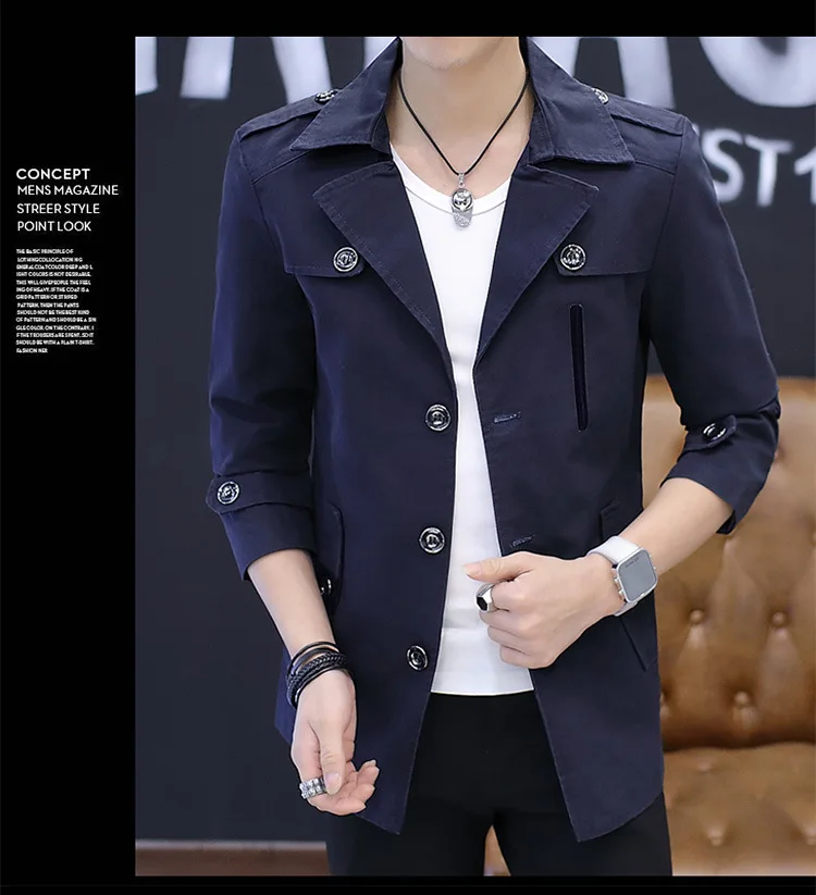 MEN'S Duster/длинное пальто средней длины, пальто, куртка с отложным воротником, кардиган, осенняя одежда, стиль, приталенный корейский стиль, поп