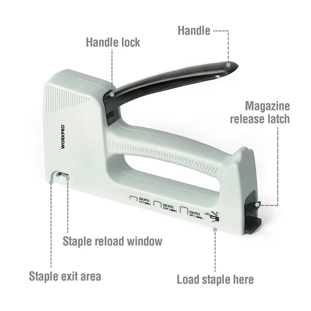 WORKPRO Light Duty Nail Gun Manual Staple Gun Furniture Nailer Plastic Stapler with 800 Staples 6mm/8mm/10mm and Staple Remover 2