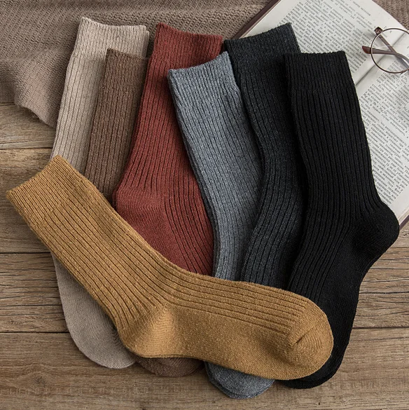 Хит, новые свободные женские носки, 200 спиц, хлопок, вязанные ребра, одноцветные, 7 видов, 4 сезона, базовые повседневные женские носки