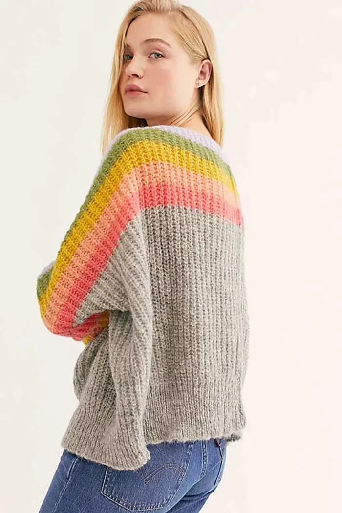 TEELYNN негабаритный свитер в радужную полоску пуловеры длинный рукав женский свитер Осень Зима теплые свитера в стиле бохо свободный свитер