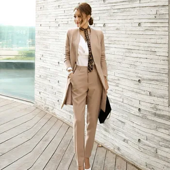 

HAMALIEL Office Ladies Autumn Women 2 Piece Set 2020 New Formal Long Sleeve V Neck Blazers Coat + Pencil Pant Suit With Belt