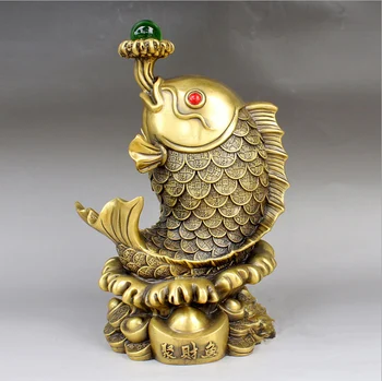 

31CM LARGE - 2020 COMPANY SHOP STORE HOME EFFICACIOUS MASCOT -THRIVING BUSINESS MONEY DRAWING GOLD FISH FENG SHUI BRASS STATUE