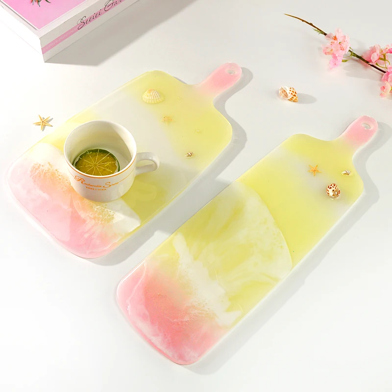

TC126 Fruit Tea UV Epoxy Handle Tray Plate Coaster Resin Silicon Molds DIY Craft Making Casting Mould For Table Decoration
