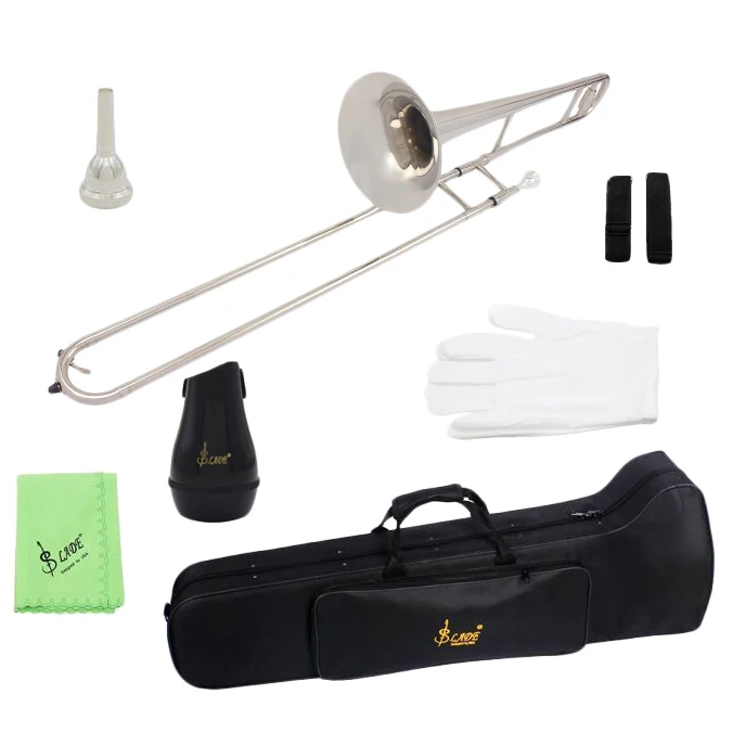

SLADE Alto Trombone Brass Silver Lacquer Bb Tone B Flat Wind Beginner Musical Instrument with Cupronickel Mouthpiece Cleaning St