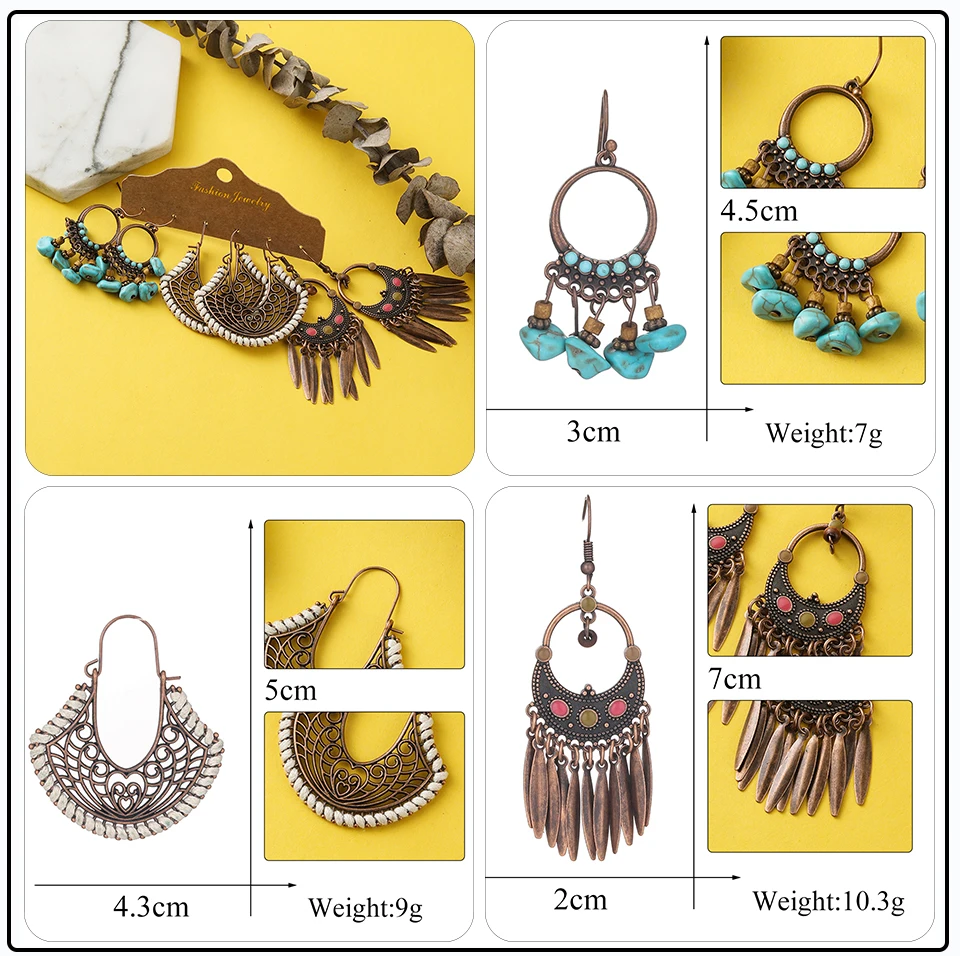 Bohemia Long Hanging Danging Earrings Sets Big Round Circle Leaf Geometric Drop Earrings Sets for Women (8)