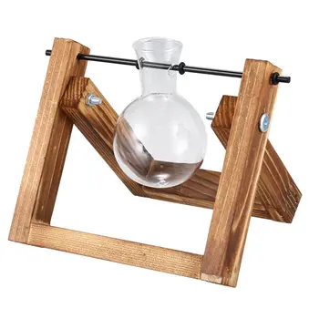 

Wooden Stand Transparent Glass Plant Containers Standing Hydroponics Plant Flower Pot Home Desk Decor (Stand with 1 Pot)