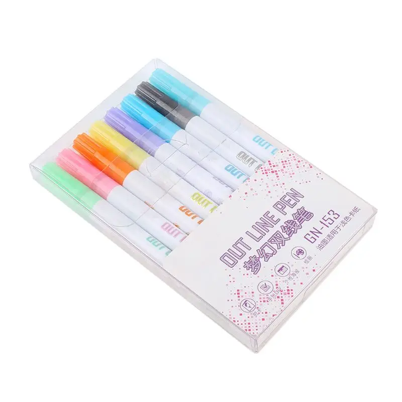 

8pcs/set Double Line Fantasy Fiber Head Fluorescent Marker Pen Highlighte DIY U4LD