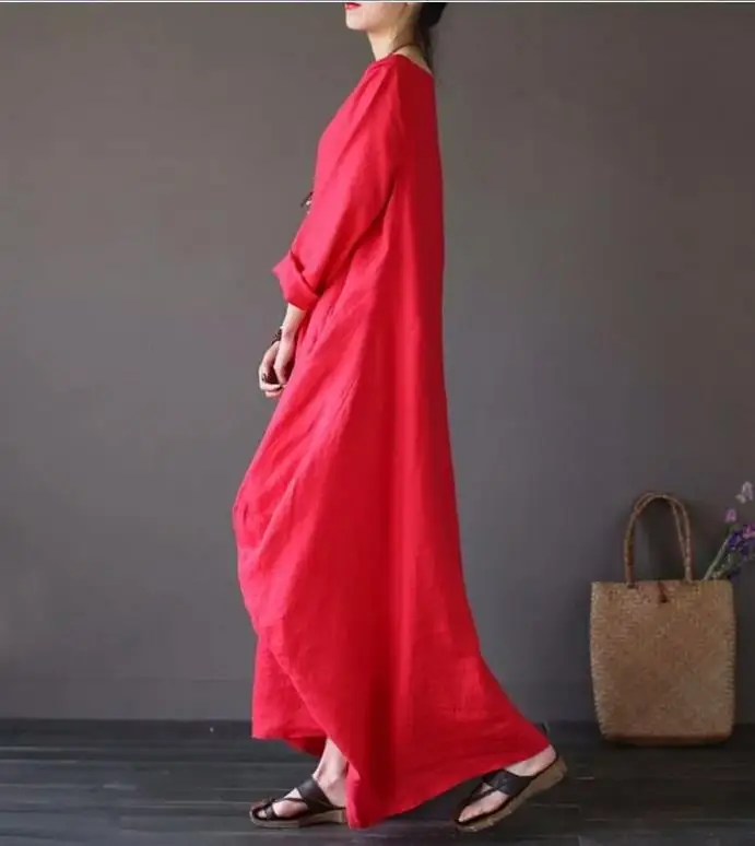 Платья Женская одежда Весна Осень Мода Новые свободные хлопковые неровные свободные большие размеры MM женские длинные платья