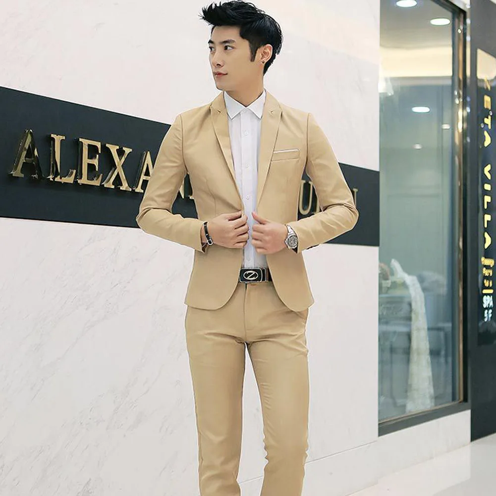 Men's Fashion Slim Suits Sets Business Casual Clothing Groomsman Two-Piece Suit Pants Trousers Wedding Groom Trousers