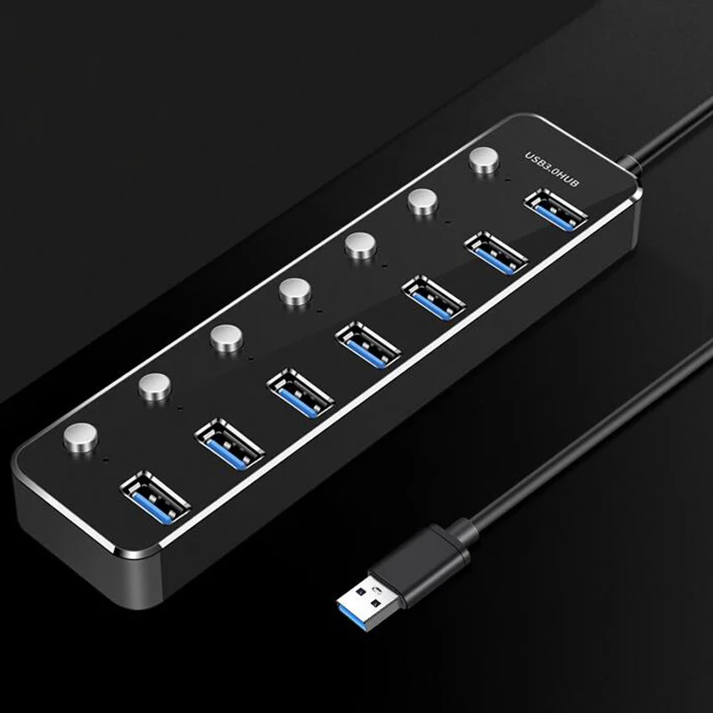 USB3.0 алюминиевый 4/7 порт концентратор Высокоскоростной разветвитель 5Gbs USB 3,0 концентратор вкл/выкл переключатель для MacBook Pro ноутбук концентратор компьютера кабель