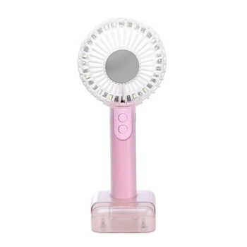 

2In1 Portable Handheld Fan Combine Crystal Fill Light Makeup Mirror Rechargeable Silent Summer