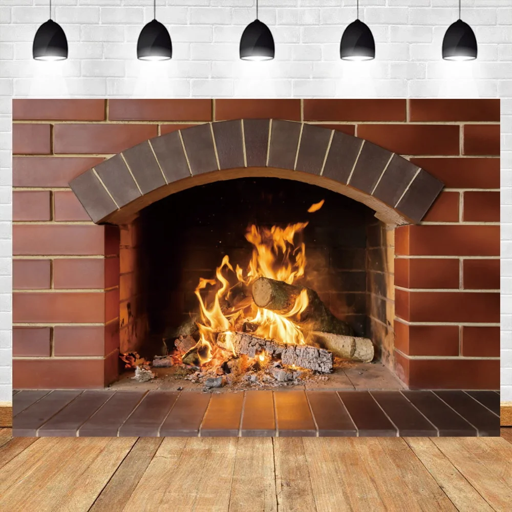 Photo Backdrop Laeacco Winter Brick Fireplace Wood Burning