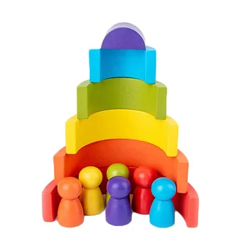 

New 6 Colours Rainbow Arch Bridge Wooden Toys for Baby Kids Boys Educational Gift Stacking Board Toy for Children Girls