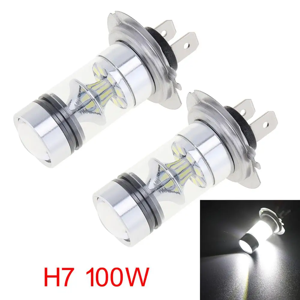 

2Pcs HID White H7 6000K 100W LED 20-SMD Cree Projector Fog Tail Driving Car Head Light Lamp DRL Bulb