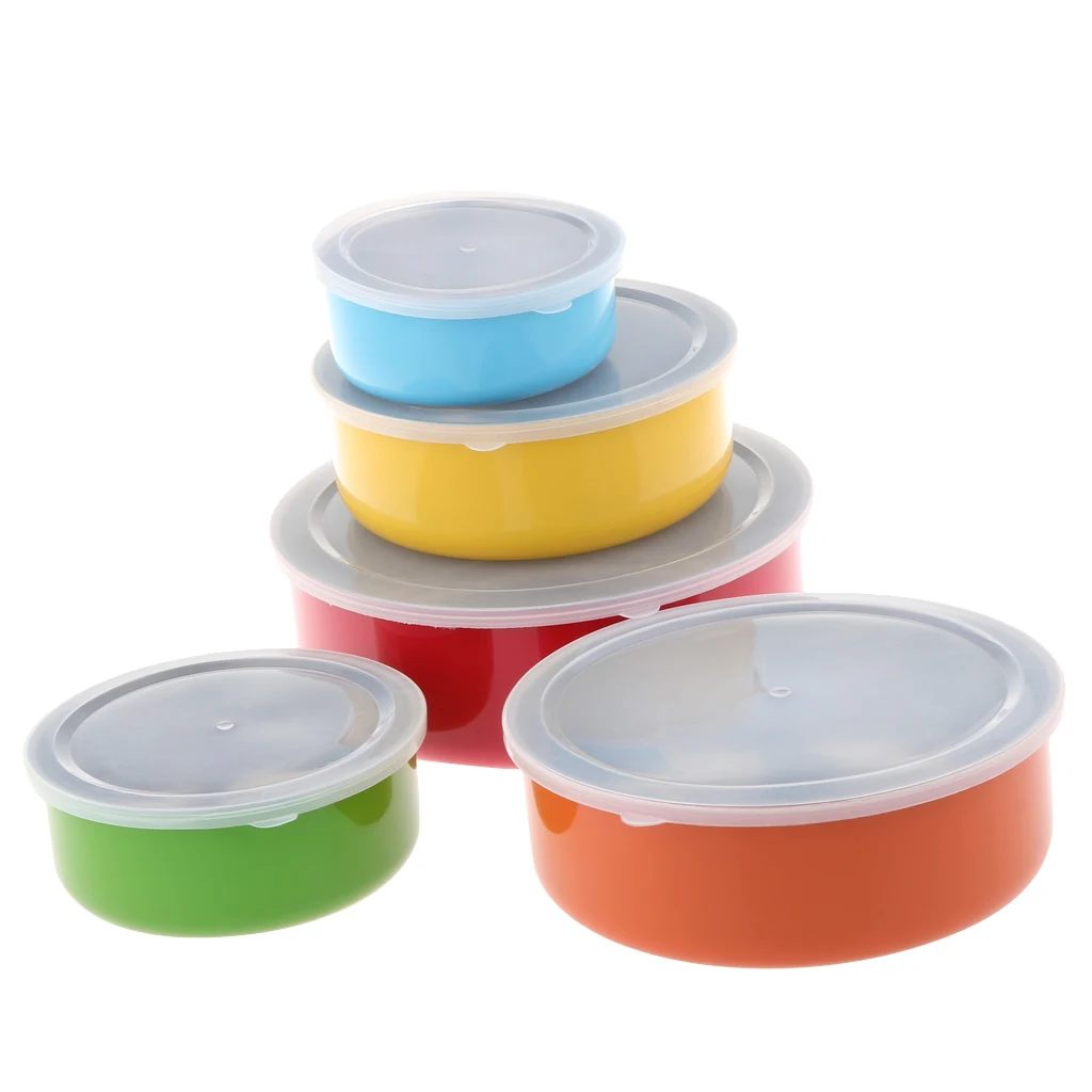 5Pcs Stainless Steel Mixing Bowls Set with Lids for Food Fruit Vedetable Containers Sweet Ice Cream Storaging Supplies