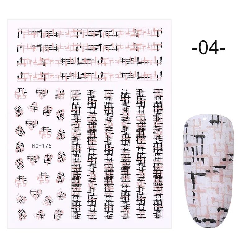 1 Sheet 3D Nail Stickers Self-adhesive Stripe Shape Flowers Element Mixed Patterns Transfer Decals Nail Decoration for Nail Art - Color: Series 1 - 04