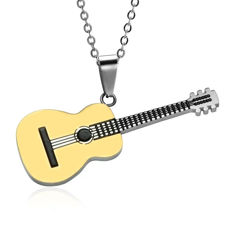 

New Fashion Guitar Pendant Necklace Trendy Women's Simple Chorker Necklace Fine Birthday Gift Men Jewelry with O Chain