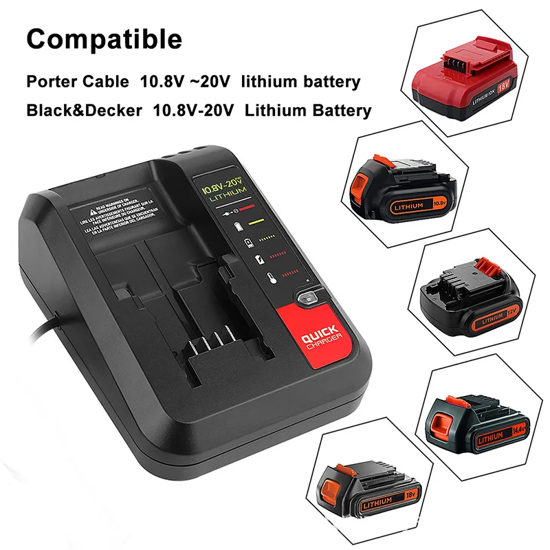 black decker charger for Li-ion Battery Charger Porter Cable Stanley 10.8V 14.4V 18V 20V PCC690L L2AFC FMC690L FMC688L 686L B&D