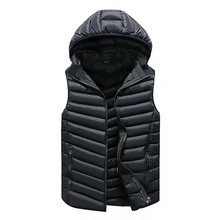 New Vest Men Winter Brand Warm Fashion Casual Work Vest Waistcoat Hooded Zipper Solid Sleeveless Jacket Stylish Coats K226