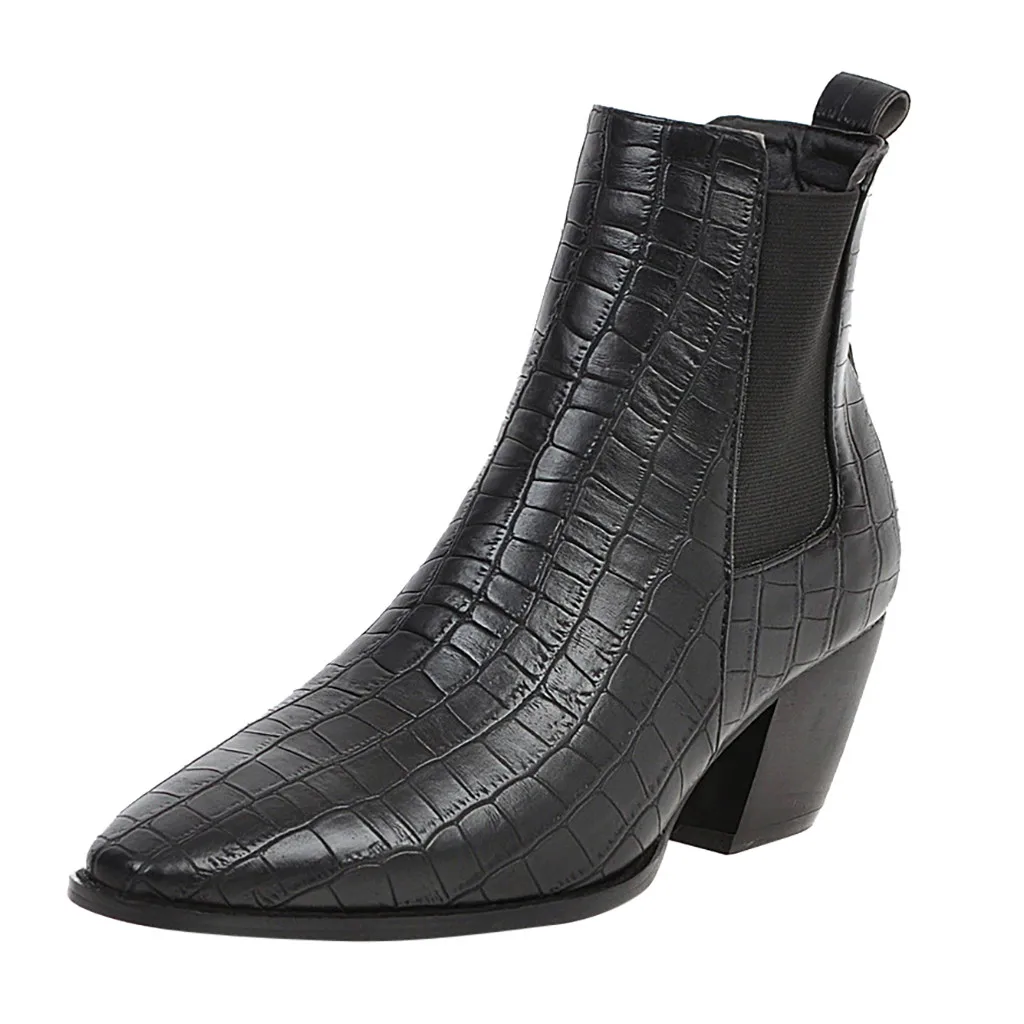 

SAGACE Shoes Boots Women Fashion Crocodile Pattern Boots Pointed Shoes Woman Casual Ankle Boots Square Heels Boots