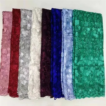 

NaXiu Latest French Tulle Lace Fabric High Quality Sequins Lace Fabric for Wedding Nigerian Net Lace Material with Beads