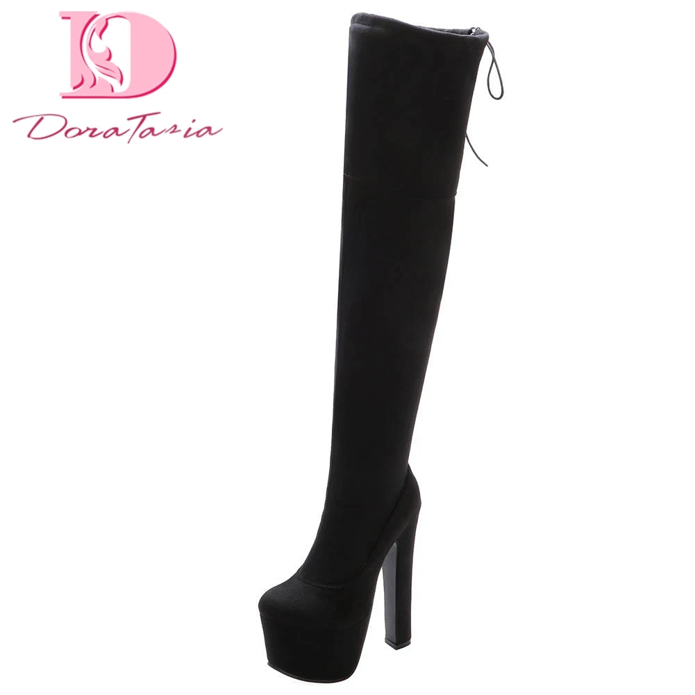 

Doratasia New Arrivals Hot Sale 2020 Super High Heels Over The Knee Boots Woman Shoes Platform Add Fur Winter Shoes Women Boots