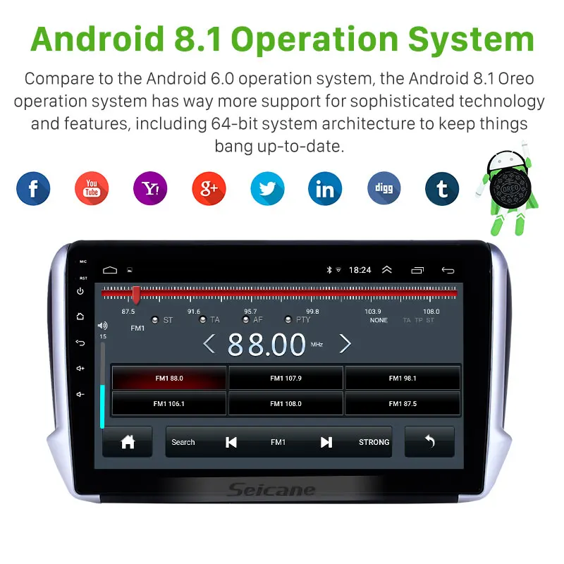 Perfect Seicane 2 din 10.1 inch Android 8.1 GPS Car Radio for Peugeot 2008 2014 2015 2016 car stereo with HD Touchscreen support Carplay 2
