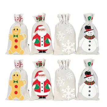

8pcs Christmas Gift Drawstring Bag Linen Bundle Pockets Party Storage Bag (Random Style)