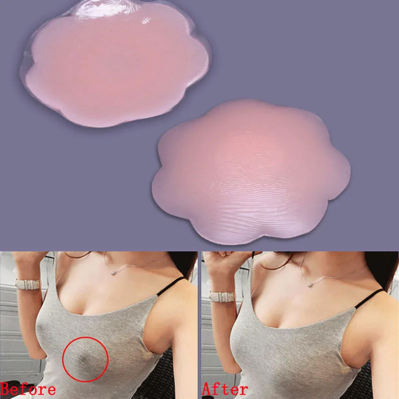 

2 Pcs/Pair Reusable Self-Adhesive Silicone Instant Lift Up Breast Nipple Cover Round Flower Shape Invisible Bra Nipple Cover Pad